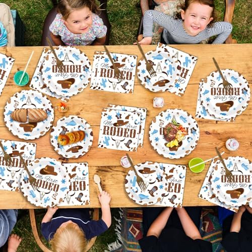 50 Guests My First Rodeo Birthday Party Supplies Decoration 1st Rodeo Party Birthday Plates and Napkins Forks Western Cowboy Tableware My First Rodeo Paper Plates for Boy Baby Shower Party 200PCS - Image 5