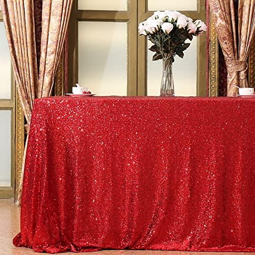 Eternal Beauty Red Square Sequin Tablecloth Sparkly Overlay for Wedding Party Birthday Baby Shower Christmas 48"x48" - Image 3