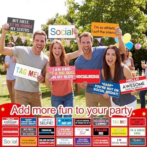 Beeveer 24 Designs Social Media Photo Booth Props, Double Sided PVC Signs - Image 4