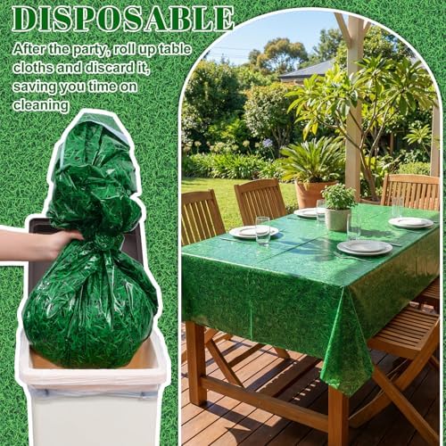 NatNarr 3 Pack Green Grass Field Plastic Tablecloth, Golf Table Cloth - Image 3