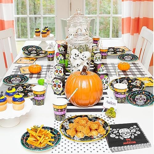 180Pcs Day of the Dead Party Supplies Paper Plates and Napkins Serve 60 - Image 4
