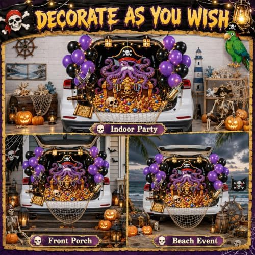 Halloween Pirate Octopus Trunk or Treat Car Decor Kit with Light Strings - Image 5