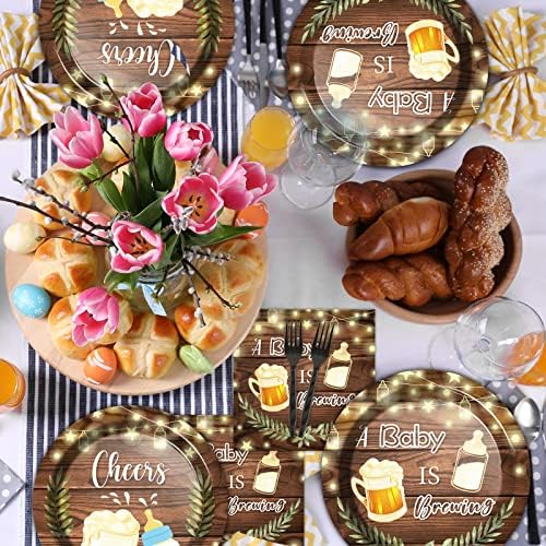 96Pcs A Baby is Brewing Baby Shower Party Supplies Set Plates Napkins Tableware Kit for Birthday Party Paper Tableware Set Table Decorations Favors Serves 24 Guests with Forks - Image 6