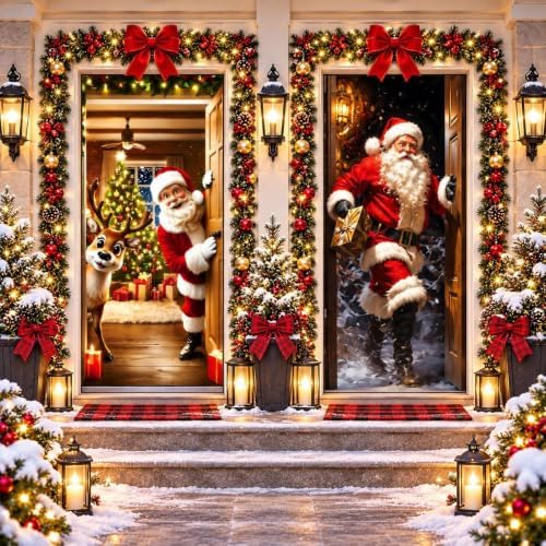 Christmas Door Cover Decorations Banner for Front Door Reindeer and Santa by Unknown