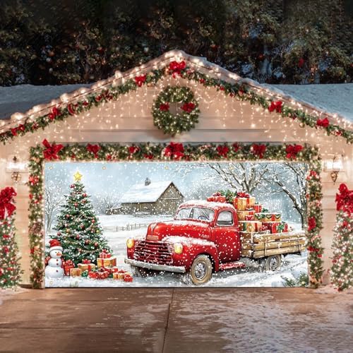 HOMETITUTE Christmas Truck Garage Door Cover Banner 13x6ft Polyester - Image 3