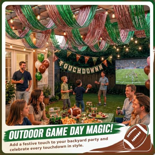 Breling 4 Pcs Green Brown Ceiling Fringe Curtains, Football Foil Drapes - Image 3