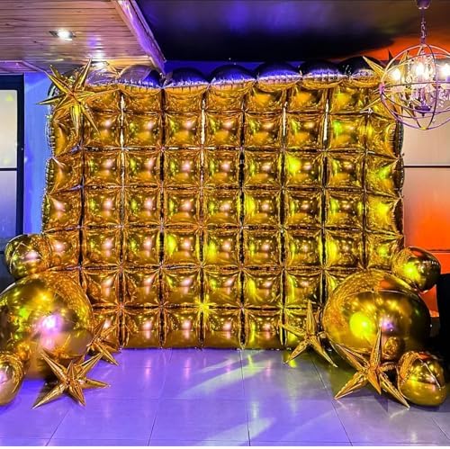 25PCS Gold Square Foil Balloons Wall Backdrop - Image 3