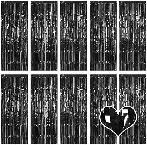 10 Pack Black Backdrop Curtain 3.2ft x 8.2ft Metallic Tinsel Foil Fringe Curtains Photo Booth Background for Birthday Party Decoration Baby Shower Engagement Wedding Christmas Decoration (Black) by Ohiyoo