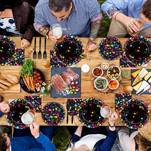 50 Guests Neon Party Supplies Glow Party Plates Napkins Tableware Neon Glow Paper Disposable Birthday Colorful Graffiti Party Decoration Favor, 200 Pieces - Image 5