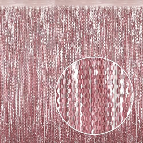 4 Pack Pink Wavy Tinsel Backdrop Curtain Party Streamers for Party Decor - Image 2
