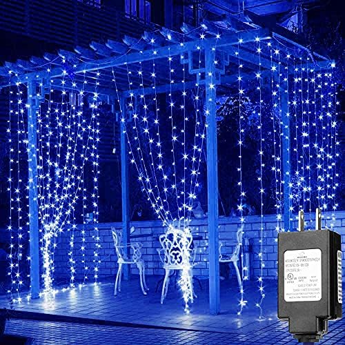 Solhice LED Curtain Lights Blue Outdoor 20ft x10ft, 600 LED Plug in Christmas Hanging String Lights Indoor, Twinkle Lights Backdrop for Backyard Wedding Bedroom Décor (Not Connectable) by Solhice