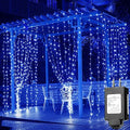 Solhice LED Curtain Lights Blue Outdoor 20ft x10ft, 600 LED Plug in Christmas Hanging String Lights Indoor, Twinkle Lights Backdrop for Backyard Wedding Bedroom Décor (Not Connectable) by Solhice