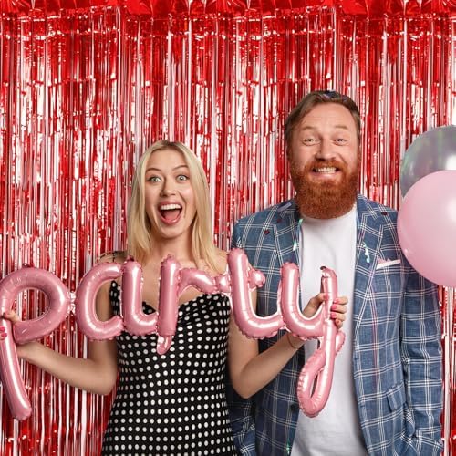 5 Pack Red Foil Curtain Backdrop 3.2ft x 9.8ft Metallic Tinsel Foil Fringe Curtains Streamer Photo Booth Backdrop for Birthday Party Engagement Bachelorette Party Decorations (Red) - Image 6