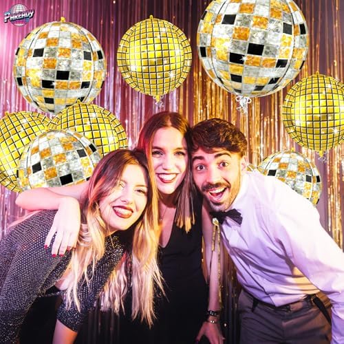 6pcs 22 Inch Multicolor Disco Ball Balloons, Gold Big Disco Balloons, Black Silver Gold 4d Large Foil Aluminum Balloon For Birthday Baby Shower 70s 80s 90s Theme Party Wedding Engagement Graduation - Image 5