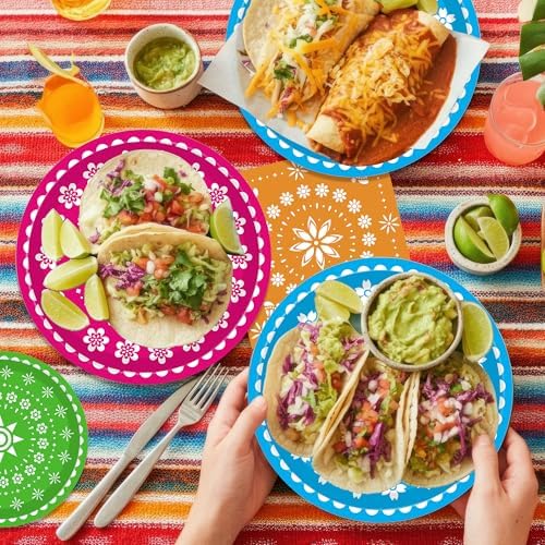 120PCS Mexican Fiesta Plates and Napkins Party Supplies, Cinco De Mayo Party Decorations Tableware Set for Mexico Taco Carnival Colorful Carnival Birthday Pinata Platters Dance Party Serves 20 - Image 7