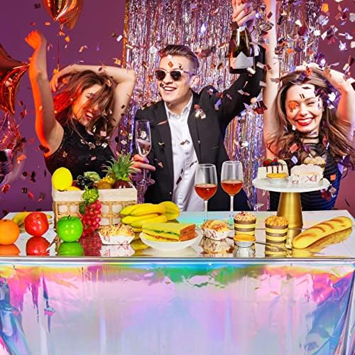 2 Pack Iridescence Plastic Tablecloths Shiny Disposable Laser Rectangle Table Covers Holographic Foil Tablecloth Iridescent Party Decoration Birthday Bridal Wedding Christmas 54" x 108"(Laser) - Image 6
