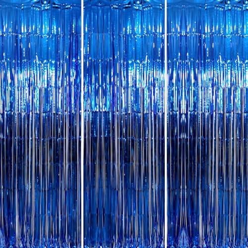 GOER 3.2 ft x 9.8 ft Metallic Tinsel Foil Fringe Curtains Party Photo Backdrop Party Streamers for Birthday,Graduation,New Year Eve Decorations Wedding Decor (Navy Blue,3 pcs) by GOER