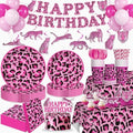205Pcs Pink Cheetah Birthday Decorations Tableware Set, 25 Serves by Yingoto
