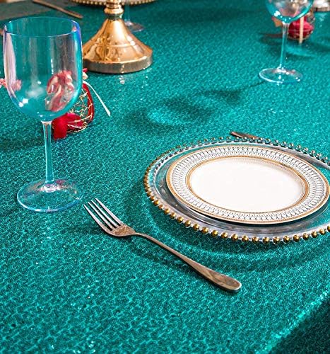Eternal Beauty Teal 50x80 Inch Tropical Beach Sequin Tablecloth - Image 5
