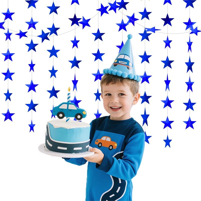 Blue Shining Star Hanging Garland Blue Hanging Sparkling Star Streamer Glitter Bunting Banner Twinkle Backdrop for Wedding Baby Shower Birthday Christmas Decorations 40 Feet - Image 5