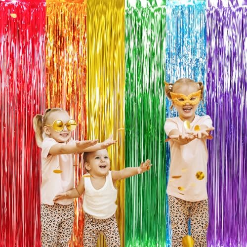 GOER 6.5 ft x 8.2 ft Metallic Tinsel Foil Fringe Curtains,Pack of 2 Party Streamer Backdrop for Birthday,Graduation Decorations and New Year Eve (Rainbow Colors) - Image 3
