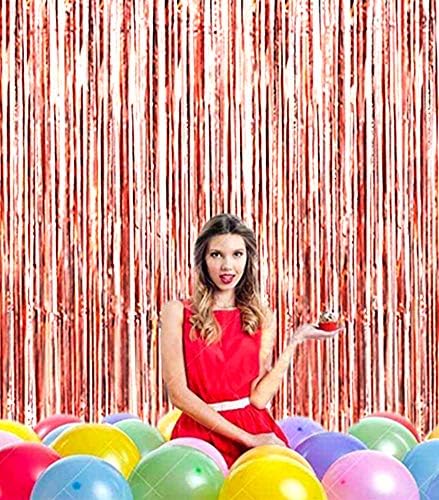 2 Pcs 3.2ft x 8.2ft Shiny Rose Gold Metallic Tinsel Foil Fringe Curtains Photo Booth Backdrop for Birthday Wedding Holiday Celebration Bachelorette Party Decorations - Image 5
