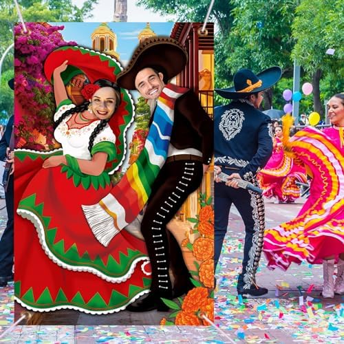 Tudomro 6 x 4 ft Mexican Couple Door Banner Photo Props Fiesta Backdrop - Image 5