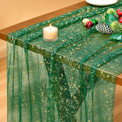 4Pcs Green Gold Table Runner, 29 x 72 in Sheer Gauze Table Decor by Unknown
