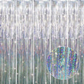GOER 3.2 ft x 8.2 ft Metallic Tinsel Foil Fringe Curtains Party Photo Backdrop Party Streamers for Birthday,Graduation,New Year Eve Decorations Wedding Decor (5 Packs,Shiny Silver) by GOER