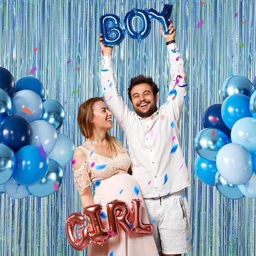 Melsan Light Blue Foil Curtain Backdrop for Birthday Decorations, 2 Pack - Image 2
