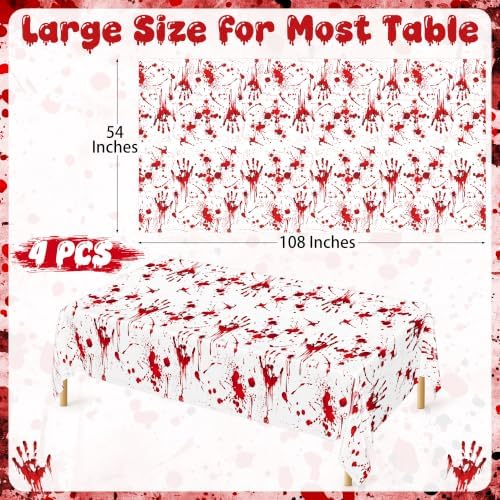 4 Pcs Bloody Table Cloth Halloween 54" x 108" Plastic Disposable Tablecover - Image 2