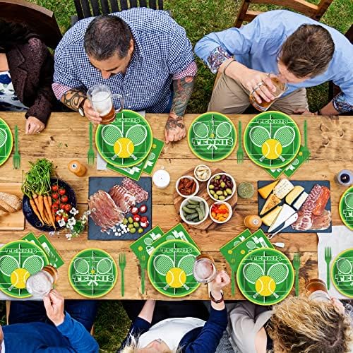 Wiooffen 96 Pcs Tennis Party Supplies for 24 Guests Tennis Ball Sports Games Party Decorations Softball Theme Party Tableware Set Include Paper Plates Napkins Forks - Image 6