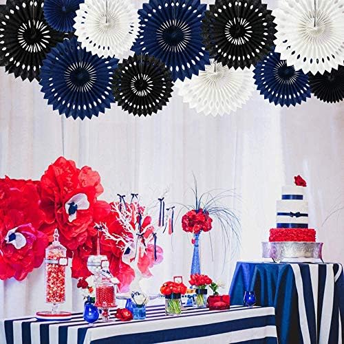 BEISHIDA Honeycomb Round Paper Fans Black Blue White Hanging Party Decor - Image 6