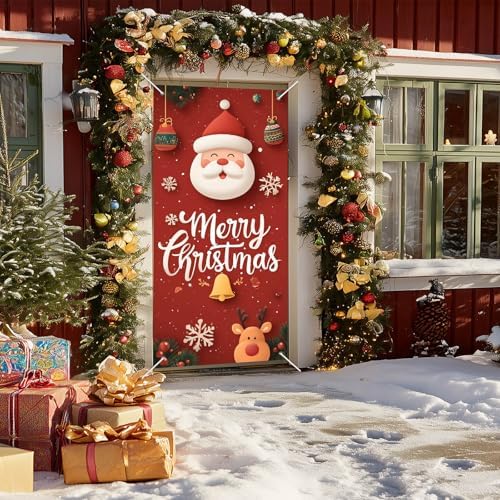 BlissYard Door Cover Reindeer Santa 35x71 Inch Polyester - Image 3