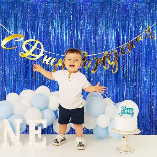 GOER 3.2 ft x 8.2 ft Metallic Tinsel Foil Fringe Curtains Party Photo Backdrop Party Streamers for Birthday,Graduation,New Year Eve Decorations Wedding Decor(1 Pack,Shiny Blue) - Image 3