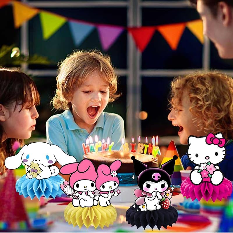 8Pcs Kawaii and Friends Honeycomb Table Centerpiece,Cats and Friends Birthday Party Supplies Table Decorations for Kids Party Decorations - Image 3