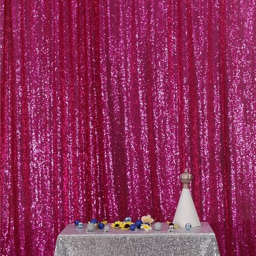 Poise3EHome Sequin Backdrop Curtain, 10Ft x 10Ft Hot Pink Glitter Photography Background Curtains, Sequence Backdrop Drapes for Wedding Party Festival Decor by Poise3EHome