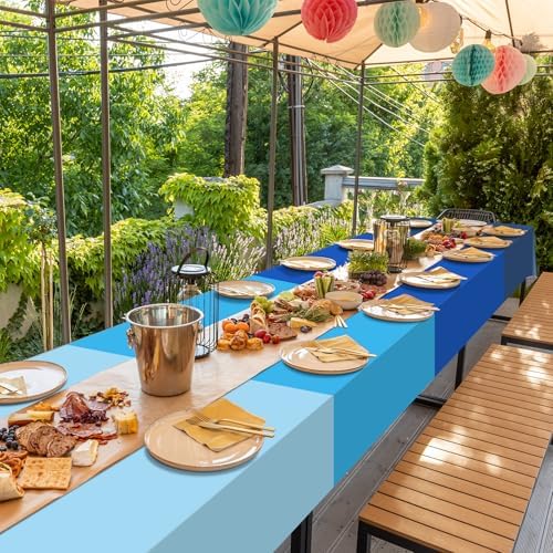 12 Pack Blue Plastic Tablecloth for Rectangle Tables, Ombre Blue Baby Shower Table Cover, Disposable Ocean Table Cloth for Birthday Wedding Picnic Under The Sea Party Decorations, 54x108 Inch - Image 7