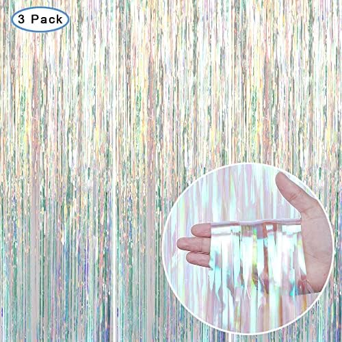 3 Pack Fringe Curtains Party Decorations,Tinsel Backdrop Curtains for Parties,Photo Booth Wedding Graduations Birthday Christmas Event Party Supplies (Transparent Rainbow) - Image 2