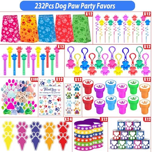 PLOUGVI 232Pcs Paw Print Party Favors Supplies Decorations for for Kids Birthday Blue Puppy Theme Birthday Party Favors Goodie Bag Stuffer Pinata Filler Birthday Gifts - Image 3