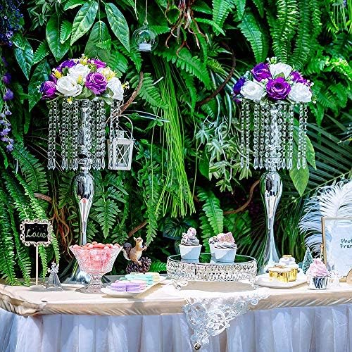 Sziqiqi Silver Floral Centerpiece Riser with Crystal Beads, 10Pcs - Image 2