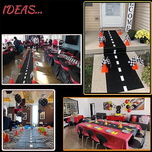 7inch Orange Racing Traffic Cones With Holes on Top,Checkered Flags,Racetrack Floor Runner,Race Car Birthday Party Supplies,Racing Car Table Centerpiece Decorations 38PCS - Image 6