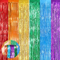 Rainbow Party Backdrop, 2Pack 3.3x8.3Ft Metallic Tinsel Foil Fringe Curtain by UWPVOWSR