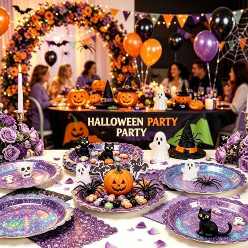 Iridescent Purple Plates and Napkins Set for Birthday Wedding,40 Guests - Image 5