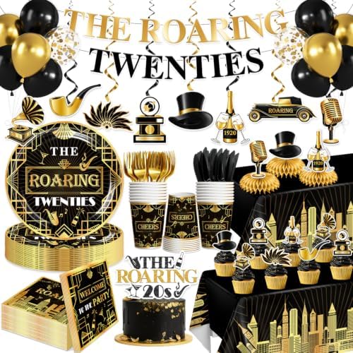 Roaring 20s Party Decorations Tableware Set Serves 25 Guests by Yingoto