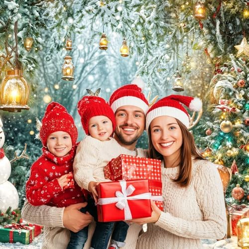 Winter Wonderland Backdrop Christmas Forest Scene Snowy Tree Snowman Deer Photography Background Xmas Holiday New Year Family Party Decorations Banner Photo Booth Studio Props 7X5FT - Image 2