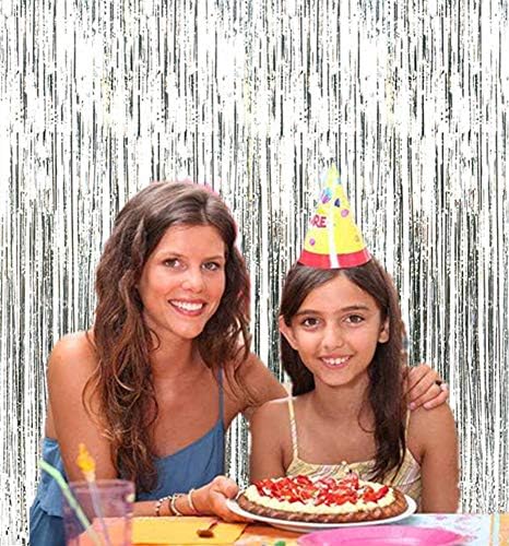 2 Pcs 3.2ft x 8.2ft Shiny Silver Metallic Tinsel Foil Fringe Curtains Photo Booth Backdrop for Birthday Wedding Bridal Shower Holiday Celebration Bachelorette Party Decorations - Image 5