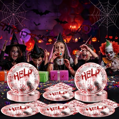 Halloween Scary Bloody Handprints Zombie Disposable Paper Plates Napkins - Image 6