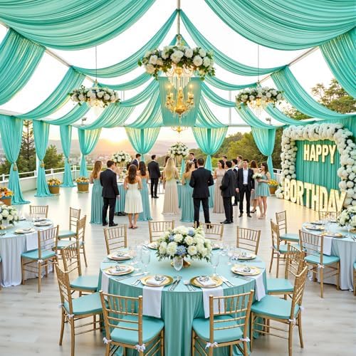 10 Panels 5ft(W) x 20ft(L) Mint Green Ceiling Drapes for Wedding Parties by PartyVillage