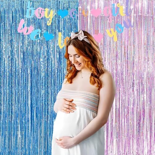 BRAVESHINE Pink Blue Tinsel Foil Fringe Curtains Party Streamers Backdrop - Image 2